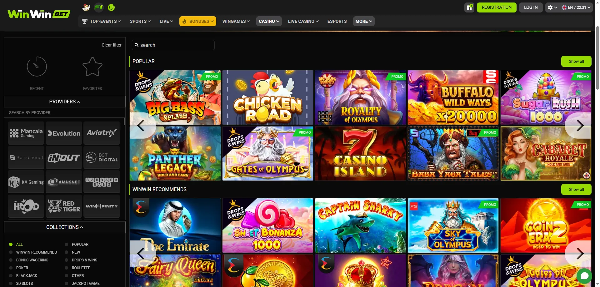 Biblioteca de slots e jogos de casino na WinWin Bet online