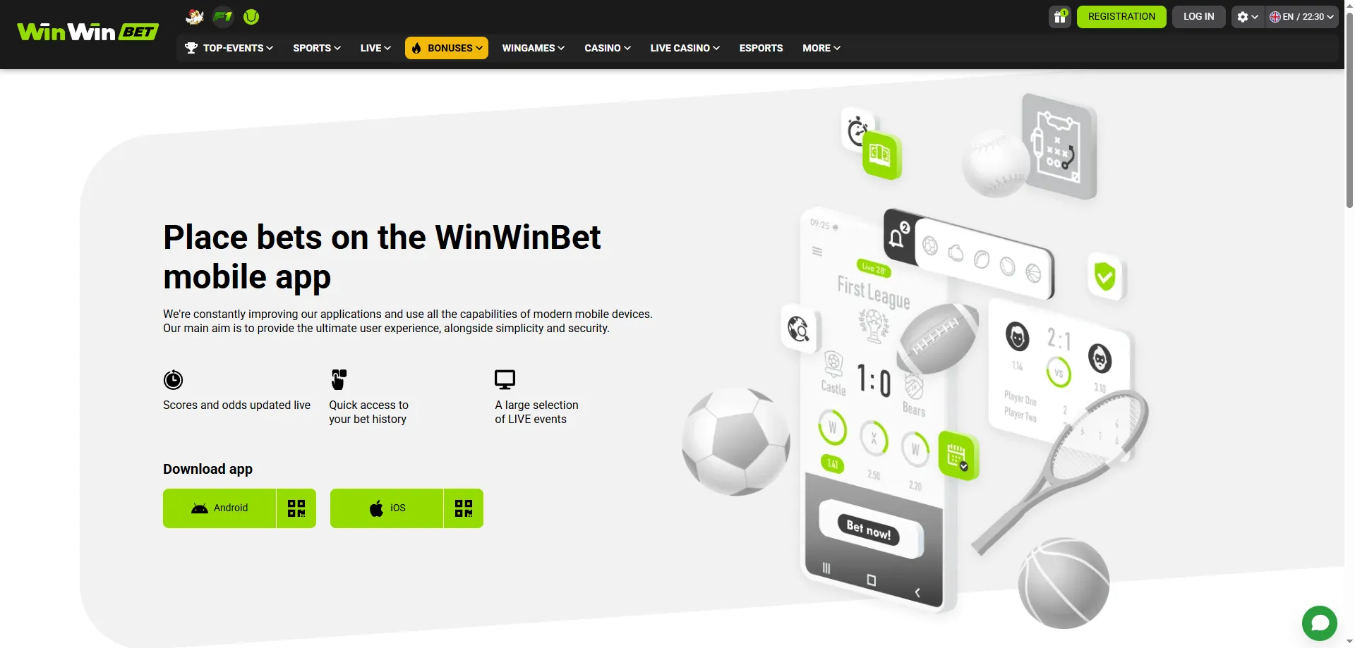 Aplicativo móvel WinWin Bet para apostas e casino no celular